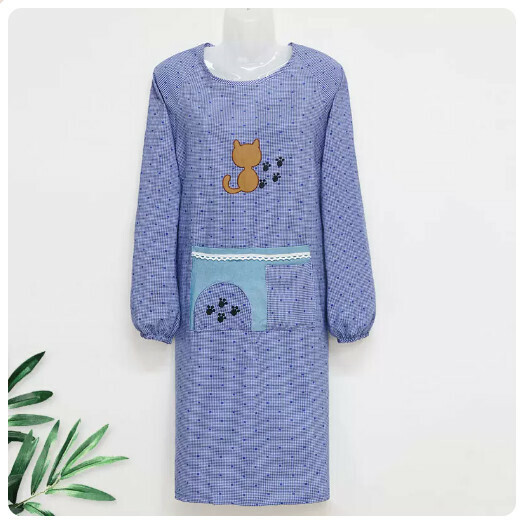 Hot Selling Long Sleeve Apron [Long Sleeve Embroidered Cat-Blue]