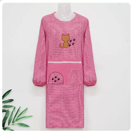 Hot Selling Long Sleeve Apron [Long Sleeve Embroidered Cat-Pink]