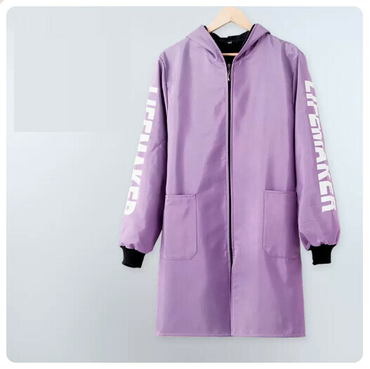 Hot selling long-sleeved apron [velvet thickened purple pink] (size: XL-3XL) (please contact customer service to confirm the delivery size after placing the order)