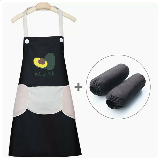 Hot selling kitchen waterproof and oil-proof apron [hand wipeable - avocado - black (white mouth) + same style sleeves]
