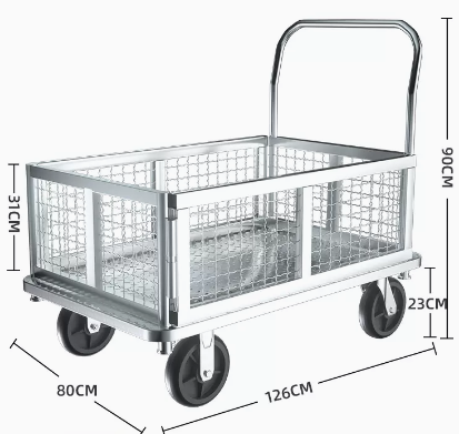 Hot selling foldable metal fence trolley (8-inch TPR gray rubber wheels) (size: 126*90*80*31*23CM/can load 2000 pounds)