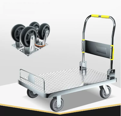 Hot selling thickened heavy-duty steel plate trolley (lightweight 5-inch gray rubber wheel) (size: 73*48CM/can load 600 pounds)