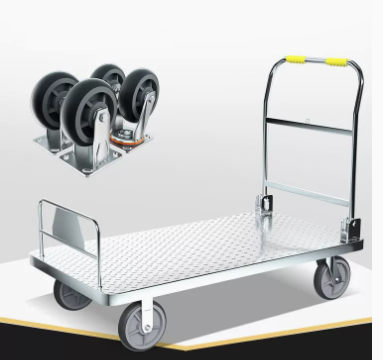 Hot selling thickened heavy-duty steel plate trolley (heavy-duty 8-inch silent gray rubber wheels) (size: 126*66CM/can load 1400 pounds)