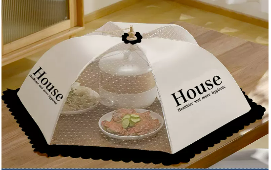 Hot-selling meal cover foldable anti-fly artifact household new dust cover umbrella summer (letter) (size: diagonal 80CM)