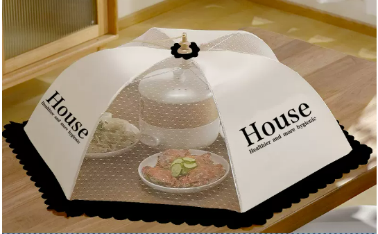 Hot-selling meal cover foldable anti-fly artifact household new dust cover umbrella summer (letter) (size: diagonal 70CM)