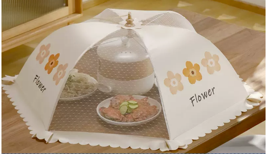 Hot-selling meal cover foldable anti-fly artifact household new dust cover umbrella summer (warm little flower) (size: diagonal 80CM)