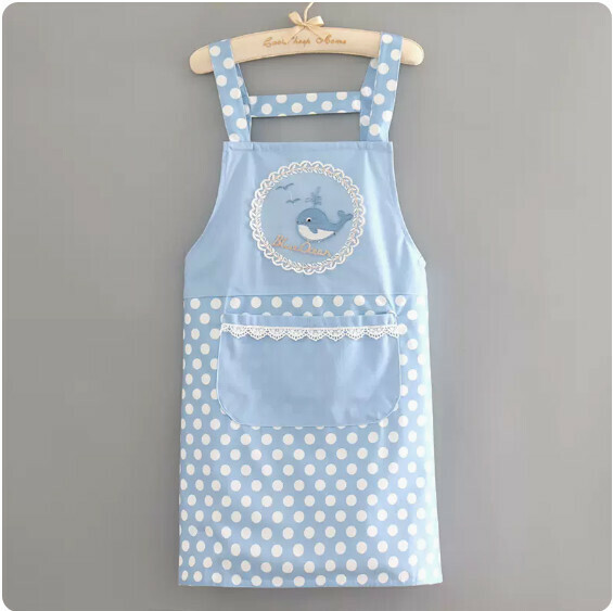 Hot selling fashion thin apron [YL755 whale polka dot lined suspenders blue] [Specification: 68*70CM]