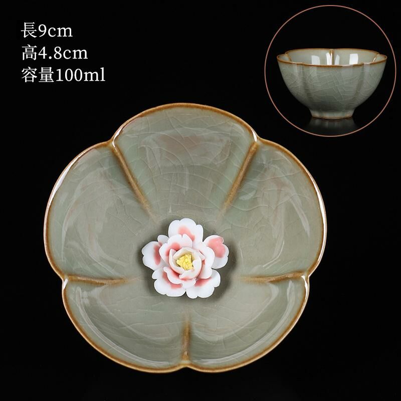 Hot selling high-end ceramic pinch flower tea cup Ru kiln tea cup tea cup (07 pinch flower Huiya cup - apricot yellow)
