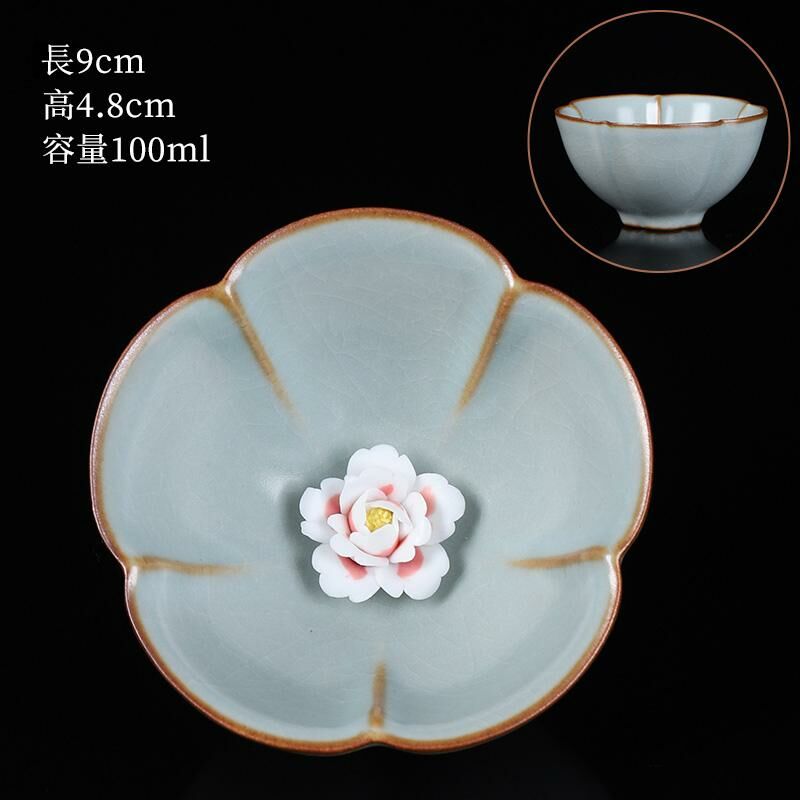 Hot selling high-end ceramic pinch flower tea cup Ru kiln tea cup tea cup (08 pinch flower Huiya cup-Tianqing)