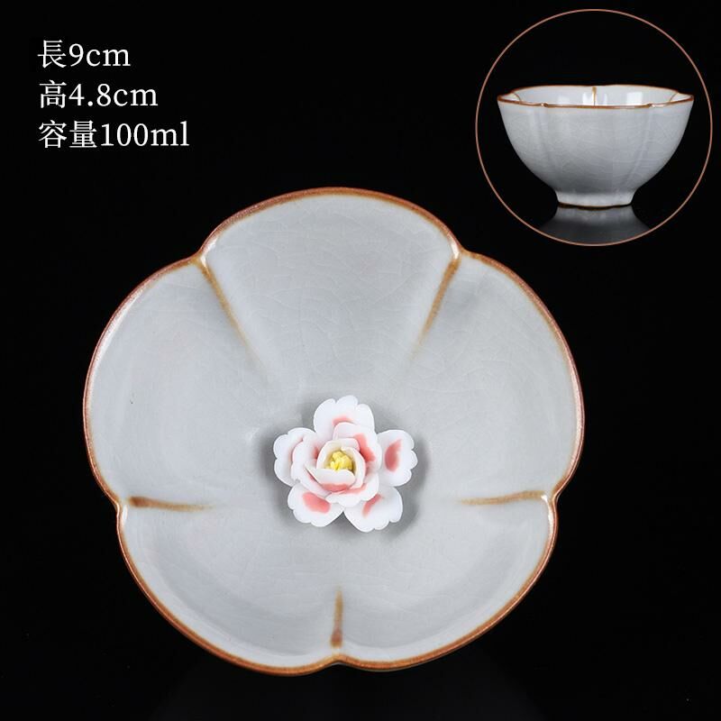 Hot selling high-end ceramic pinch flower tea cup Ru kiln tea cup tea cup (06 pinch flower Huiya cup-Yuebai)