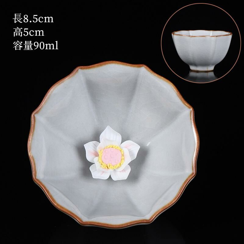 Hot selling high-end ceramic pinch flower tea cup Ru Kiln tea cup (10 pinch flower beauty cup-Yuebai)