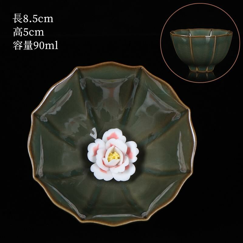 Hot selling high-end ceramic pinch flower tea cup Ru kiln tea cup tea cup (09 pinch flower beauty cup-Yaolu)