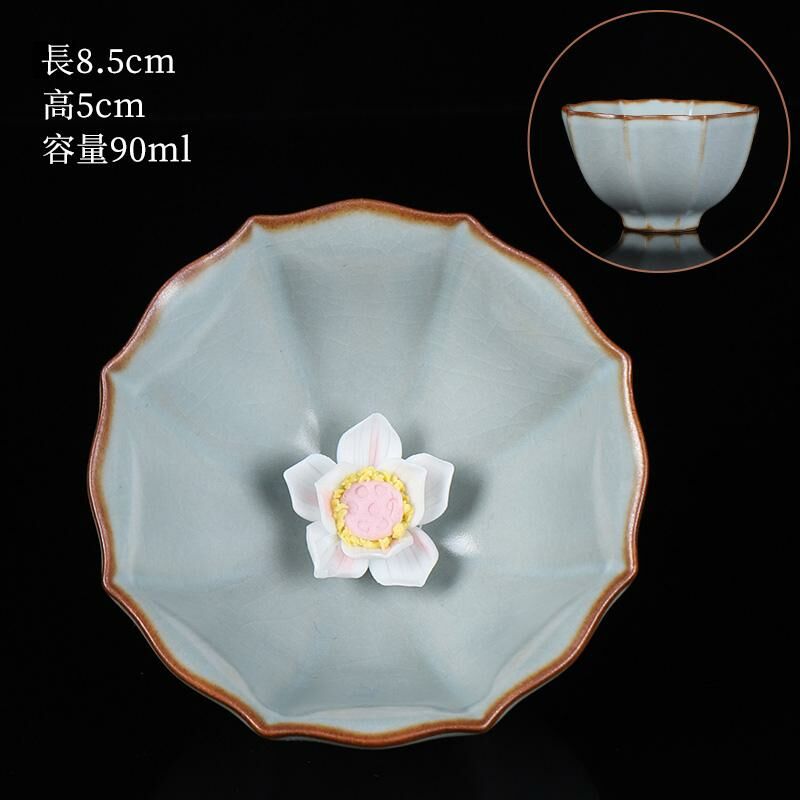 Hot selling high-end ceramic pinch flower tea cup Ru kiln tea cup tea cup (12 pinch flower beauty cup-Tianqing)