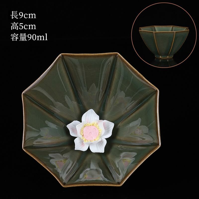 Hot selling high-end ceramic pinch flower tea cup Ru kiln tea cup (13 pinch flower elegant cup - Yaolu)