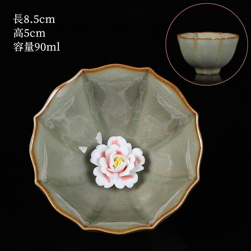 Hot selling high-end ceramic pinch flower tea cup Ru Kiln tea cup (11 pinch flower beauty cup - apricot yellow)