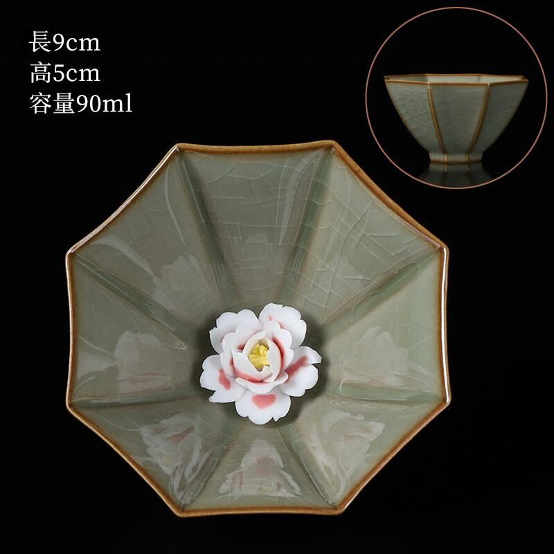 Hot selling high-end ceramic pinch flower tea cup Ru Kiln tea cup (15 pinch flower elegant cup - apricot yellow)
