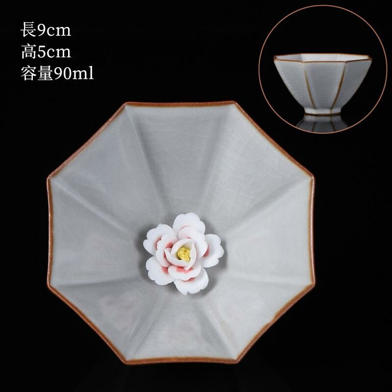 Hot selling high-end ceramic pinch flower tea cup Ru Kiln tea cup (14 pinch flower elegant cup-Yuebai)