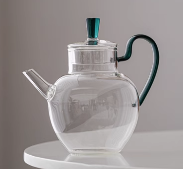 Hot selling simple heat-resistant glass teapot with filter and teapot (emerald green) (size: length 14.2CM*width 13.5CM*capacity: about 400ML)