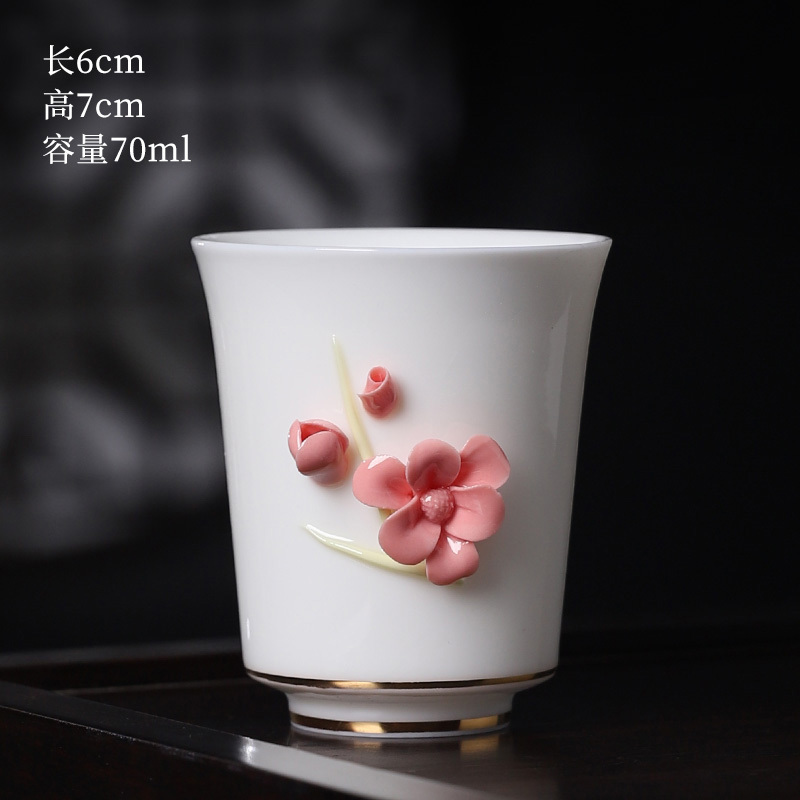 Hot selling high-end ceramic pinch flower tea cup white porcelain small tea cup (01 Chuchu clothes pinch flower cup)