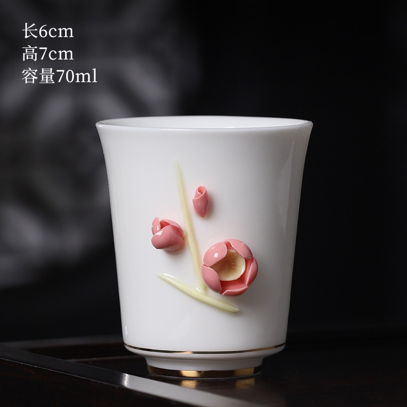 Hot selling high-end ceramic pinch flower tea cup white porcelain small tea cup (03 spring half peach blossom pinch flower cup)