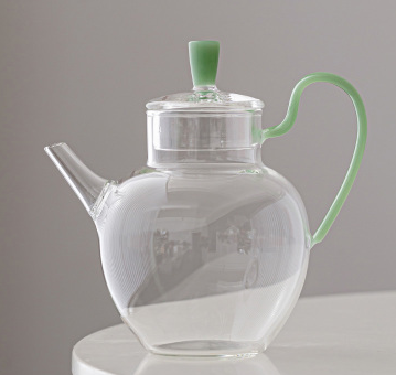 Hot selling simple heat-resistant glass teapot with filter and teapot (light green) (size: length 14.2CM*width 13.5CM*capacity: about 400ML)