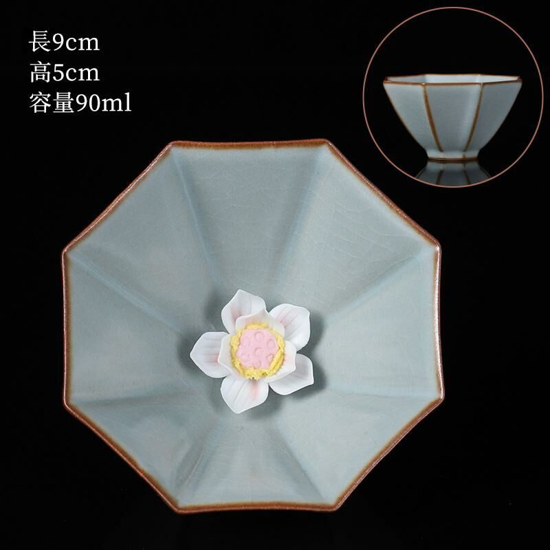 Hot selling high-end ceramic pinch flower tea cup Ru kiln tea cup tea cup (16 pinch flower elegant cup-Tianqing)
