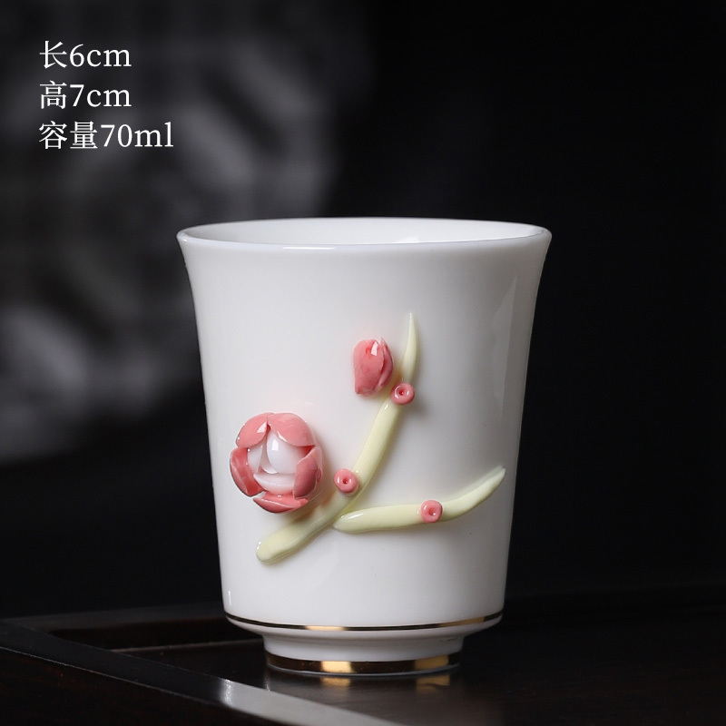 Hot selling high-end ceramic pinch flower tea cup white porcelain small tea cup (04 Huazhizhaozhan pinch flower cup)