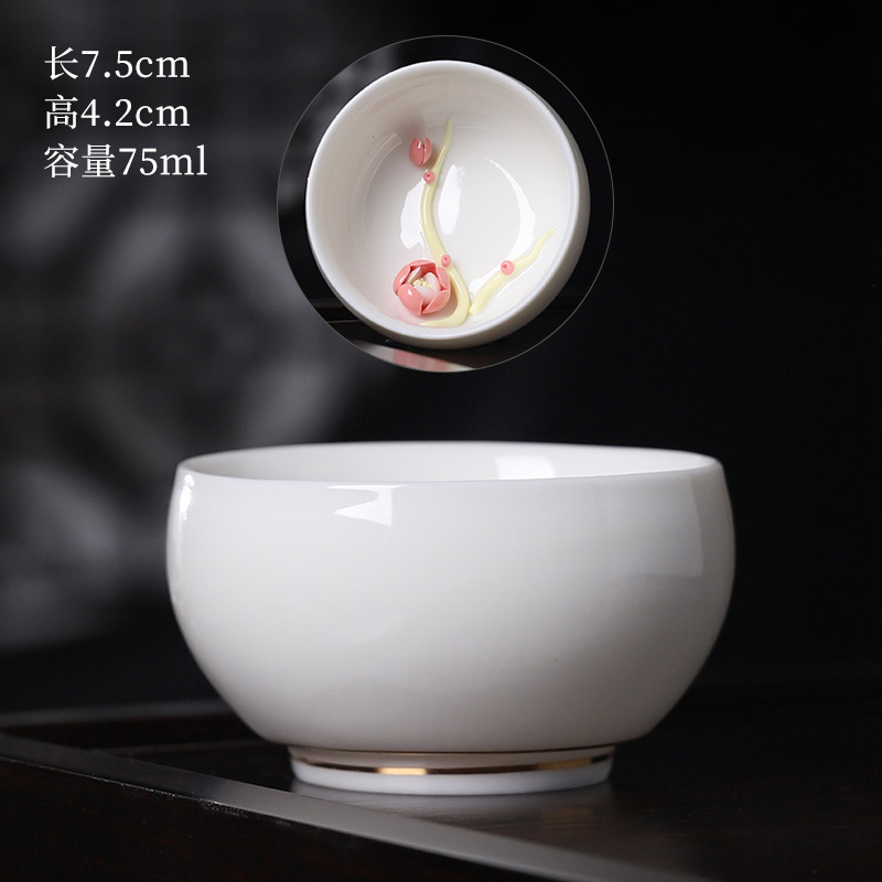 Hot selling high-end ceramic pinch flower tea cup white porcelain small tea cup (09 Shenyu Luoyan pinch flower cup)