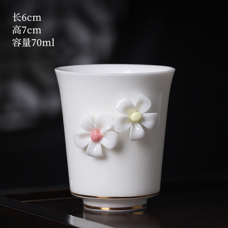 Hot selling high-end ceramic pinch flower tea cup, white porcelain small tea cup (07 Duanli Guanjue pinch flower cup)