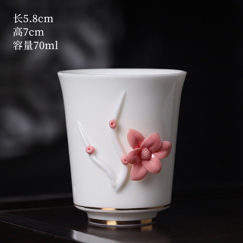 Hot selling high-end ceramic pinch flower tea cup white porcelain small tea cup (10 square peach and plum pinch flower cup)