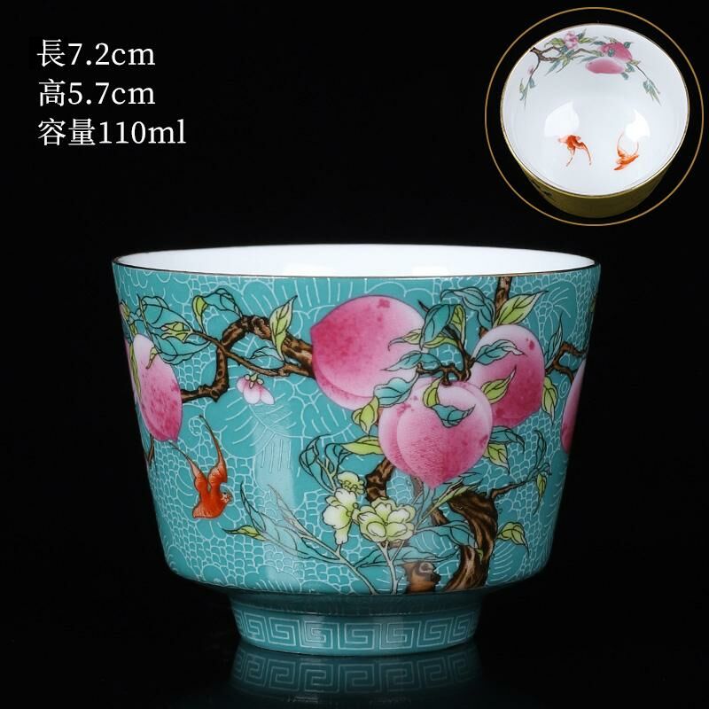 Hot Selling High-end Ceramic Tea Cup Nine Peach Enamel Tea Cup Master Cup (Master Nine Peach Single Cup - Green)