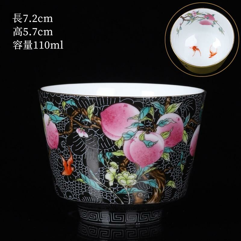Hot Selling High-end Ceramic Tea Cup Nine Peach Enamel Tea Cup Master Cup (Master Nine Peach Single Cup - Black)