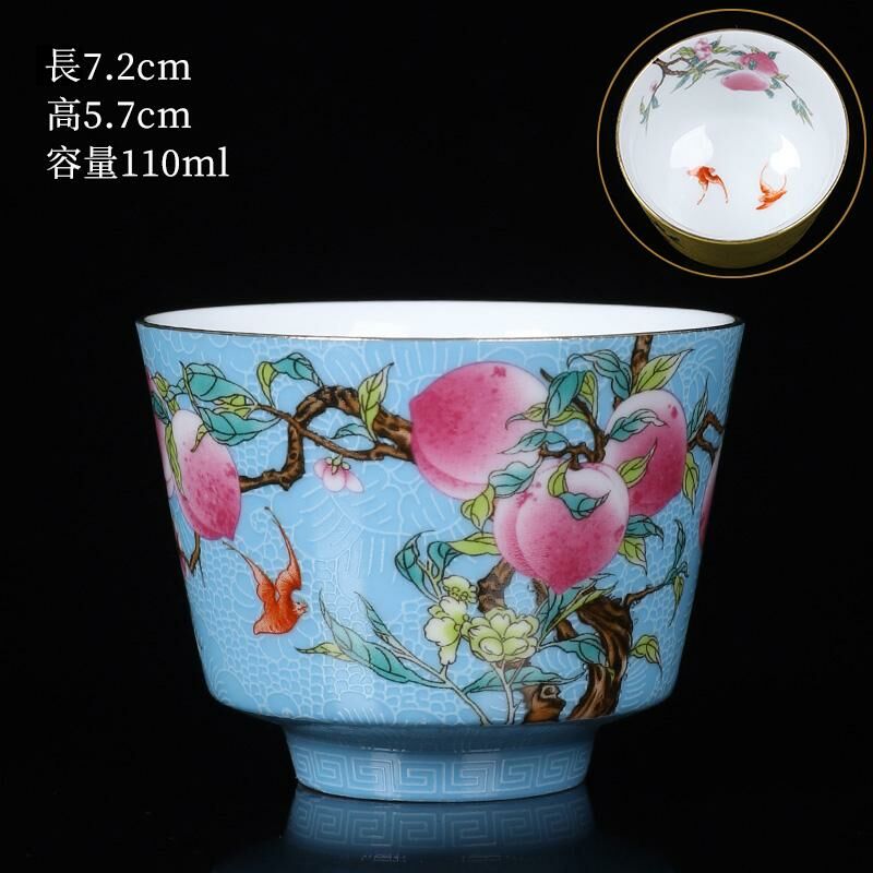 Hot Selling High-end Ceramic Tea Cup Nine Peach Enamel Tea Cup Master Cup (Master Nine Peach Single Cup - Blue)