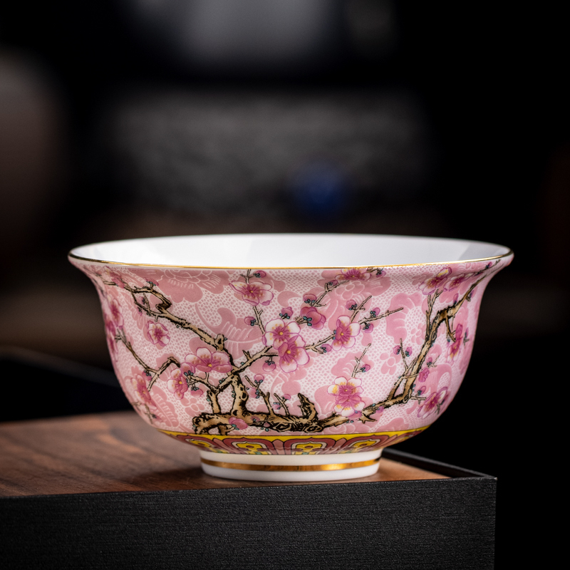 Hot selling high-end ceramic enamel tea cup master cup tea cup (Magnolia cup - pink [130ml])