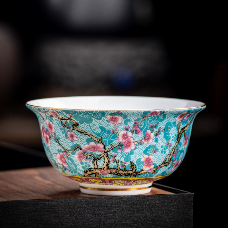 Hot selling high-end ceramic enamel tea cup master cup tea cup (Magnolia cup-green [130ml])