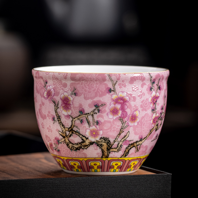 Hot selling high-end ceramic enamel tea cup master cup tea cup (Dunshi cup - pink [210ml])