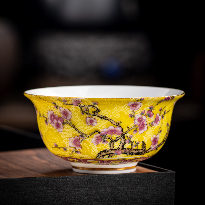 Hot selling high-end ceramic enamel tea cup master cup tea cup (Magnolia cup-yellow [130ml])