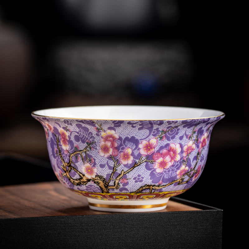 Hot Selling High-end Ceramic Enamel Tea Cup Master Cup Tea Cup (Magnolia Cup-Purple [130ml])