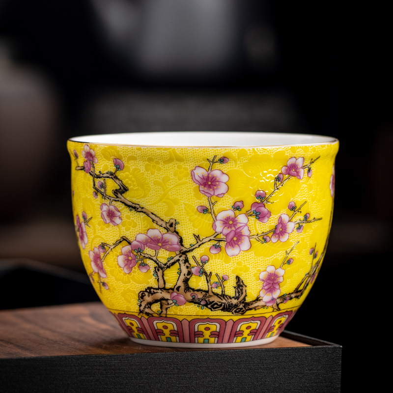 Hot selling high-end ceramic enamel tea cup master cup tea cup (Dunshi cup-yellow [210ml])