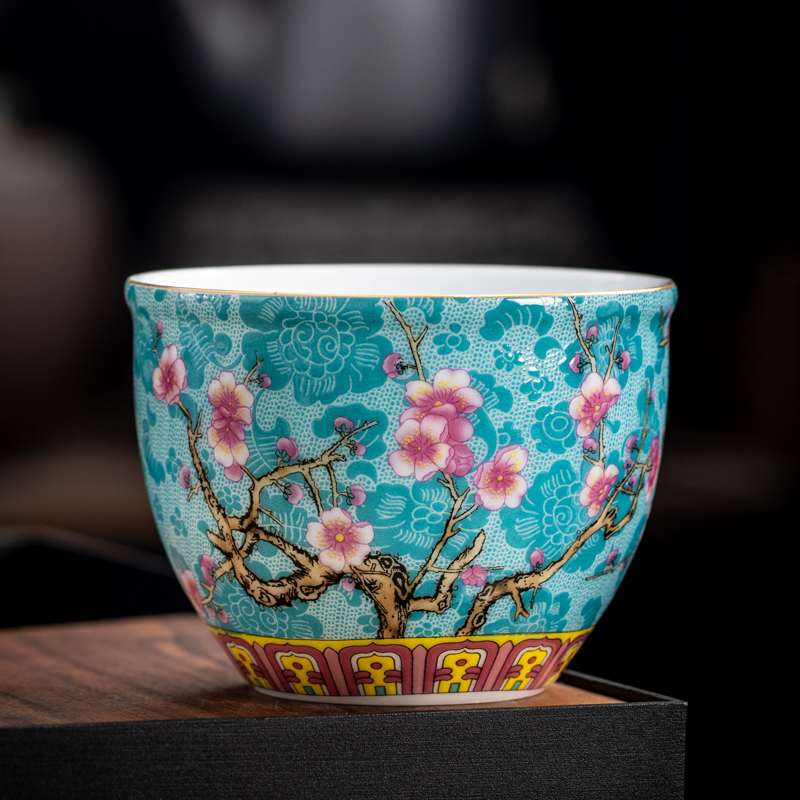 Hot selling high-end ceramic enamel tea cup master cup tea cup (Dunshi cup-green [210ml])