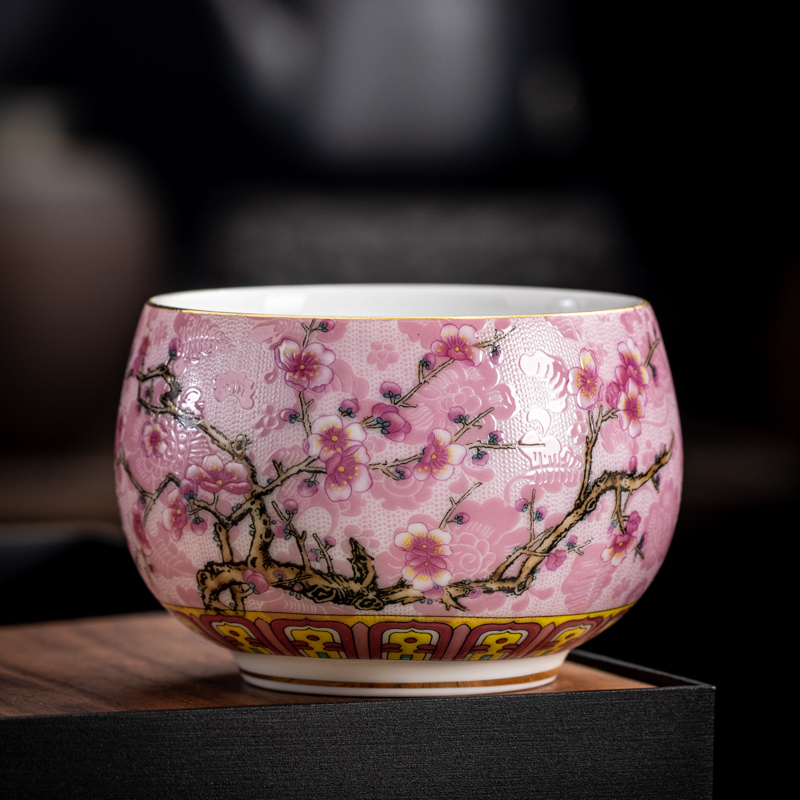 Hot selling high-end ceramic enamel tea cup master cup tea cup (Luohan cup - pink [220ml])