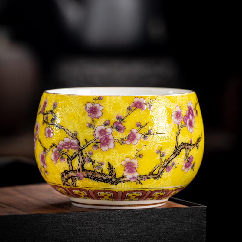 Hot-selling high-end ceramic enamel tea cup master cup tea cup (Arhat cup-yellow [220ml])