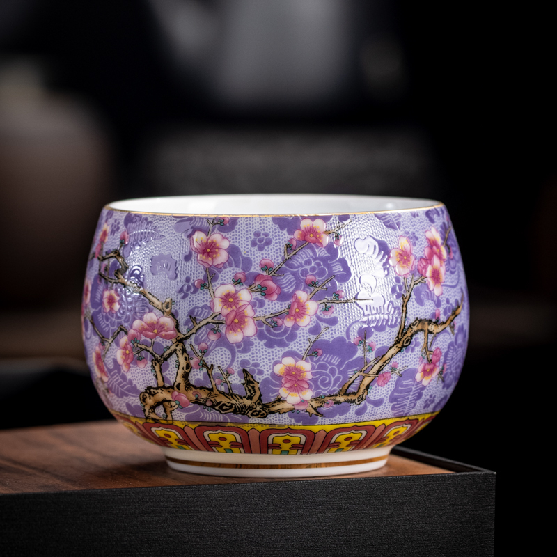 Hot selling high-end ceramic enamel tea cup master cup tea cup (Arhat cup - purple [220ml])