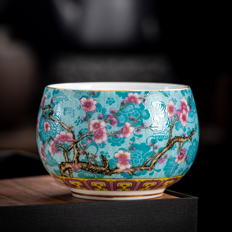Hot-selling high-end ceramic enamel tea cup master cup tea cup (Arhat cup-green [220ml])