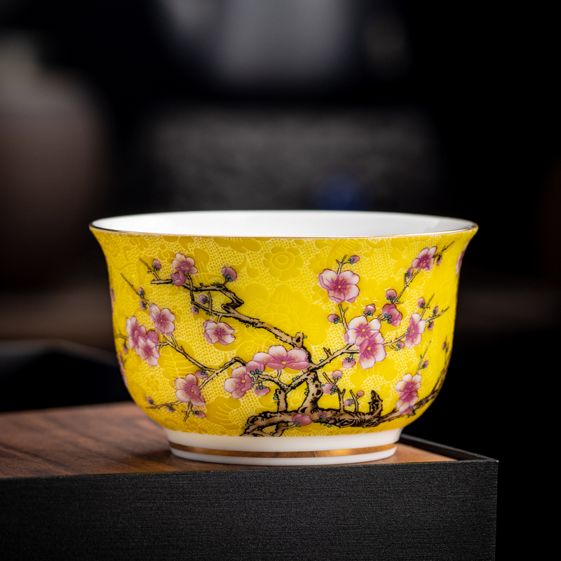 Hot selling high-end ceramic enamel tea cup master cup tea cup (meditation cup-yellow [150ml])