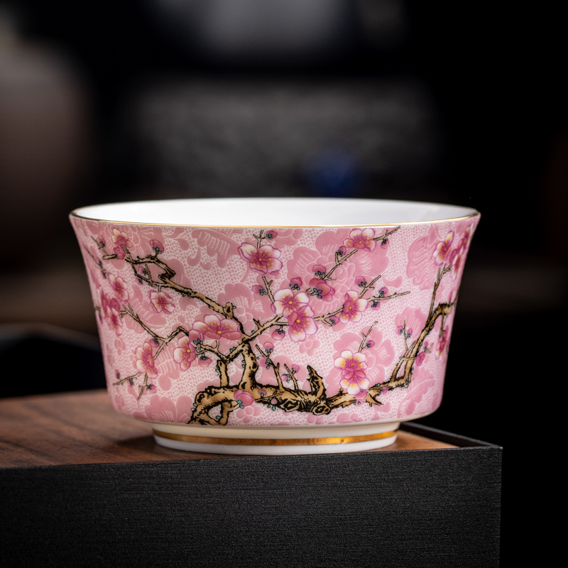 Hot selling high-end ceramic enamel tea cup master cup tea cup (skimming cup - pink [150ml])