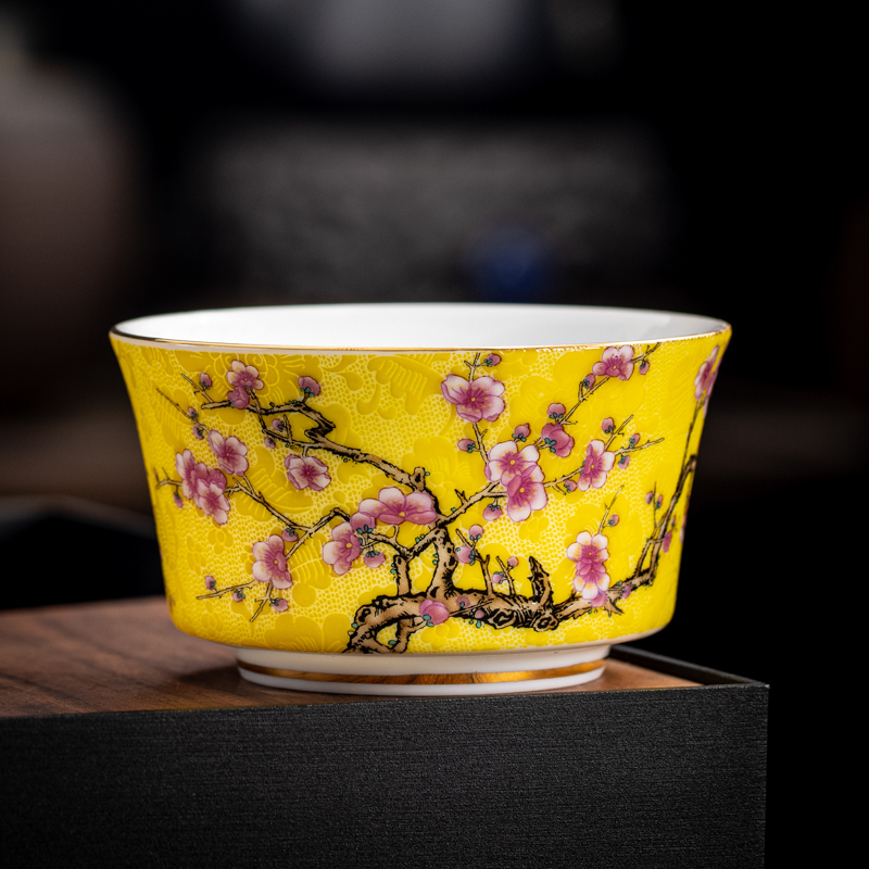 Hot selling high-end ceramic enamel tea cup master cup tea cup (skimming cup - yellow [150ml])