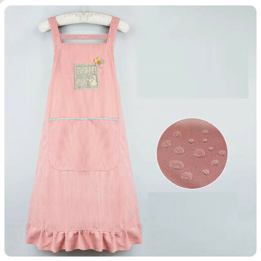 Popular kitchen and dining waterproof and oil-proof apron [embroidered corduroy-peach pink]