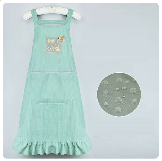 Popular kitchen and dining waterproof and oil-proof apron [embroidered corduroy-grass green]