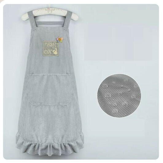 Popular kitchen and dining waterproof and oil-proof apron [embroidered corduroy-light gray]